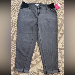 NWT Isabel Maternity Womens Sz 12 Boyfriend Power Stretch Jeans Gray/Black New